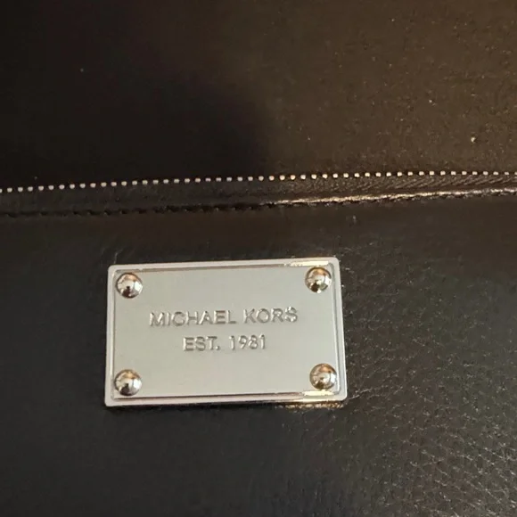 Michael Kors Black Leather Zip Wallet with Silver Plate - Picture 2 of 5